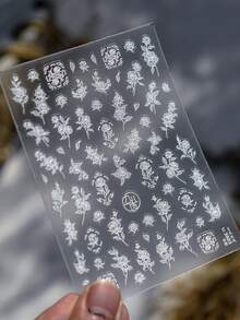 Glänzende geprägte Vintage Mondlicht Rose Blume 5D Nagel Aufkleber Weiße botanische Blütenblätter Bezaubernde florale Motive Gotisch Elegant Maniküre Kunst Selbstklebende Aufkleber Dekoration