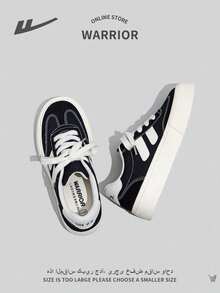 WARRIOR Damen sportliche junge Sneaker mit dicker Sohle aus Segeltuch, Farbblockdesign, modisch, Schnürung, Niedrigschaft, rutschfest, schmutzabweisend, Freizeitschuhe - Schwarz - Übersicht 3