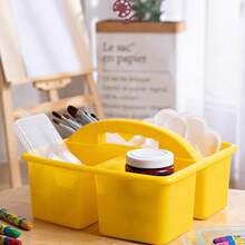 Colorful Assorted Set Of 6 Bin Baskets Stackable Plastic Classroom And Utility Caddy Organizer With Handles And 3 Compartments - Set Of 6 - View 4