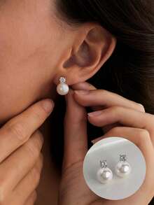 一對打結的假珍珠垂墜耳環，復古優雅的打結形狀耳釘，巴洛克時尚垂墜耳環，獨特的珠寶禮物送給她 - 金色 - 查看 11