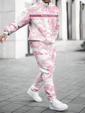 Conjunto de sudadera con cremallera y pantalón de chándal casual de dos tonos para hombre, otoño/invierno