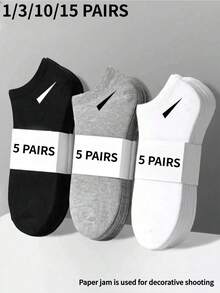 1双/3双/10双/15双加大码男女通用袜子，运动袜，时尚袜子，透气，白色/黑色/灰色短袜，纯色简约风格，适合日常休闲穿着 - 彩色 - 查看 3