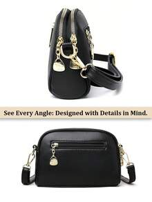 Minimalist Versatile Shoulder Bag&Small Square Bag For Women,2-Layer Zipper Diagonal Shoulder Bag, Fashionable PU Soft Leather Women's Handbag, Simple Versatile Clutch, Middle-Aged Women's Bag, Shoulder Small Purse[US Local Warehouse]Travel Essentials - 彩色 - 查看 4