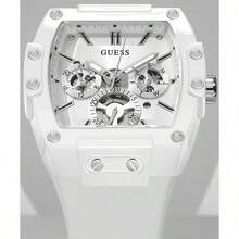 Guess Phoenix GW0203G6 Multifunktions-Herren-Quarzuhr mit gelbem Silikonarmband und schwarzem Tonneau-Zifferblatt, Lässig-Uhr für den täglichen Street-Style, sportlichen Stil, stilvolles Geschenk für Männer und Freund