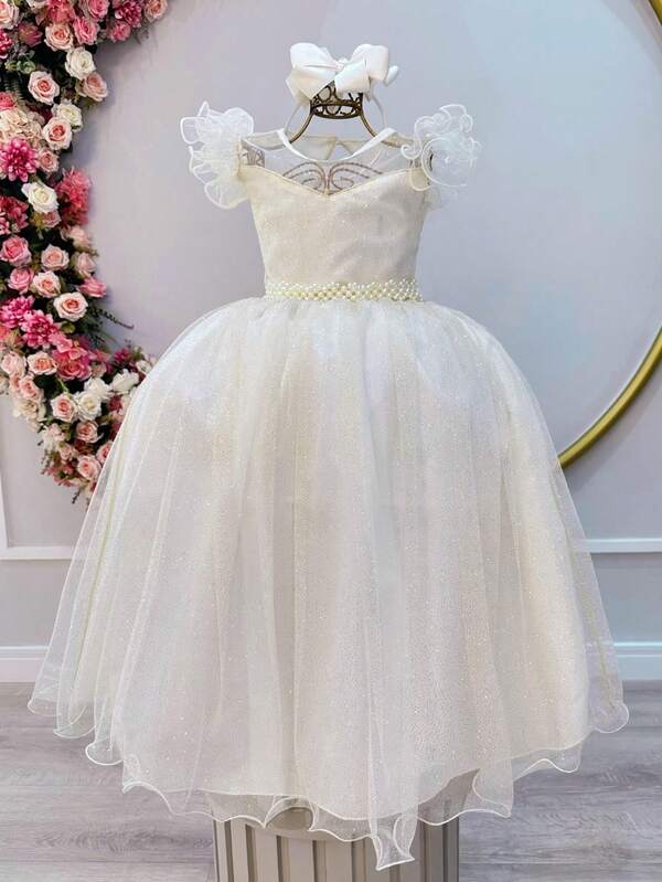 Vestido infantil OFF  MARFIM LONGO daminhas, casamentos e floristas formatura festas NOVIDADES 2025 tule
