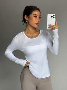 Sports Casual Yoga Mesh Patchwork Reflective Logo Long Sleeve T-Shirt