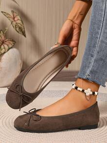 New Fashionable Minimalist Versatile Macaron Color Ribbon Tie Ballerina Style Niche Casual Shoes - Brown - View 8