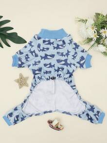 1pc 3D Shark Fin Design! Shark Print Pet Jumpsuit, Soft & Skin-Friendly, Suitable For Small/Medium Dogs, Prevents Shedding - Multicolor - View 6