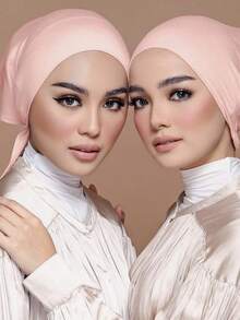 1 pieza Sudadera con capucha de unicolor y cordón elástico para mujer, camiseta interior con forro de satén, diadema elástica musulmana