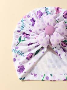 1 pieza Gorro de bebé suave y lindo con estampado morado, adecuado para uso diario en todas las estaciones - Multicolor - Ver 6