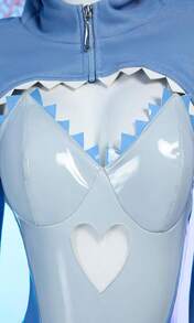 Mobbunny Women Shark Costume Sexy Cosplay Bodysuit Gray Cutout Bodycon Tube Top Romper And Hoodie Outfit With Tail - ColorA - 查看 4