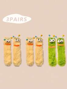1/2/3 双女士趣味袜子、节日袜子、卡通袜子、毛绒袜子、节日袜子、中筒袜、大眼袜子、可爱袜子、保暖袜子 - 彩色 - 查看 21