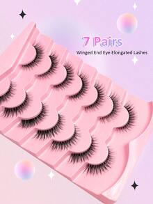 Rikuaild 7 Pairs Natural Looking Wispy Curly Cat Eye Transparent Stem False Eyelashes Faux Mink Lashes For Daily Reusable, Suitable For Beginners
