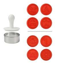 Assorted Round Christmas Cookie 3D Molds And Stamps, Silicone Christmas Baking Stamps, Cartoon Kitchen Birthday Party Supplies, Holiday Baking Tools, Reusable Lightweight Stamps, Multifunctional Baking Accessories