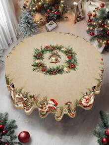1pc Christmas Tablecloth, Vintage Santa Claus Snowman Winter Village, Polyester Tablecloth, Round/Rectangular, Christmas Party Home Kitchen Dining Table Decor, Christmas Gift - Multicolor - View 5