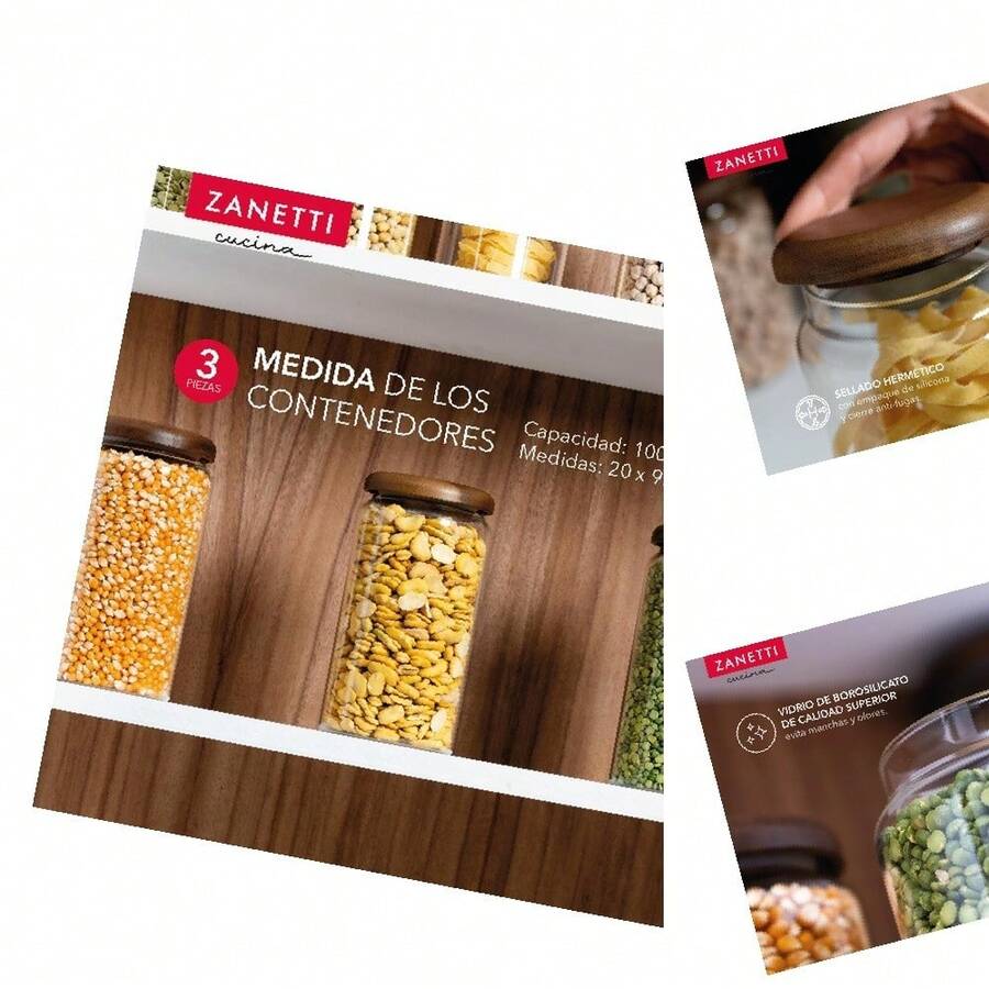 Set 3 Recipientes Plástico Reutilizable con Tapa Madera Acacia - 1 Litro, Ligero y Ideal para Preparar Comidas - Transparente - Ver 1