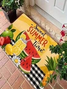 1pc New Welcome Doormat With Watermelon & Beverage Pattern, Suitable For Living Room, Bedroom, Indoor - Machine Washable - Flannel Material, Soft Wrapped, Skin-Friendly, No Pilling, Water-Resistant Easy Care, Odorless - Ideal For Home Decor, Room Decor, Living Room Carpet, Bedroom Carpet, Bathroom Carpet, Kitchen Carpet, Area Rug, Hotel Decor - Area Rug, All Season Use