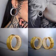 2pcs New Saddle Fit Sparkling Luxurious Round Ear Gauges Tunnels Expander Stretcher Piercing Body Jewelry Women Man Fashion Gift - Round - View 11