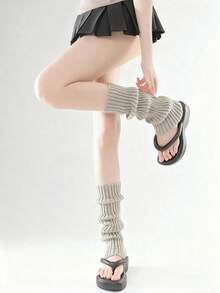 1/4 par de calentadores de piernas de punto acanalado de unicolor y aleatorio para mujeres, adecuados para otoño/invierno, color surtido al azar (sin clips de metal), cálidos