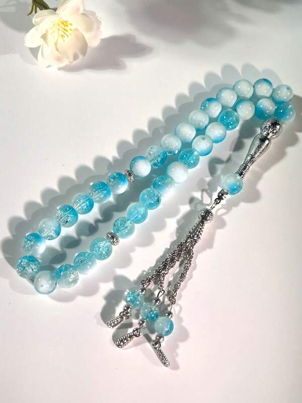 New Arrival 33pcs 10mm Glass Beads Silver Spike Tassel Islamic Prayer Beads Rosary Bracelet Tasbih
