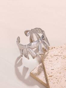 1 Pc Fashion Bow Open Bracelet For Women Gold Color Stainless Steel Geometric Bracelet Birthday Party Jewelry Gift Valentines,Mom,Mother,Mother's Day,Gift