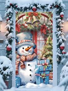 1 pieza Pancarta de puerta con diseño de muñeco de nieve navideño, 90cm x 180cm, material de poliéster duradero, decoración navideña, decoración para fiesta de Navidad, para uso en exteriores e interiores, ideal para porche, patio, garaje y hogar