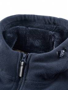 男士藏蓝色抓绒拉链连帽户外休闲长袖外套，秋冬季款 - 藏蓝色 - 查看 4