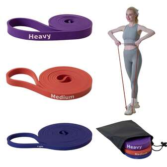 Good Nite Resistance Bands Set 3-Pack For Men & Women – 208cm Long-Loop Exercise Bands (Heavy/Medium/Light), Pull-Up Assist, Portable Home/Gym/Office, Yoga & Pilates, Carry Bag