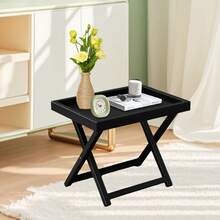 竹制折叠边桌，耐用电视托盘床头桌，客厅、卧室小边桌 - 彩色 - 查看 6