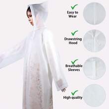 2pcs Black/White Adult Long Rain Jacket With Hat: Suitable For Outdoor Activities Such As Hiking, Fishing, And Rock Climbing - 白色 - 查看 4