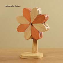 木质隔热碗垫、隔热垫和花朵杯垫套装，带支架。创意风车造型隔热隔热垫，耐热高品质杯垫和隔热垫，适用于您的餐桌。 - 彩色 - 查看 7