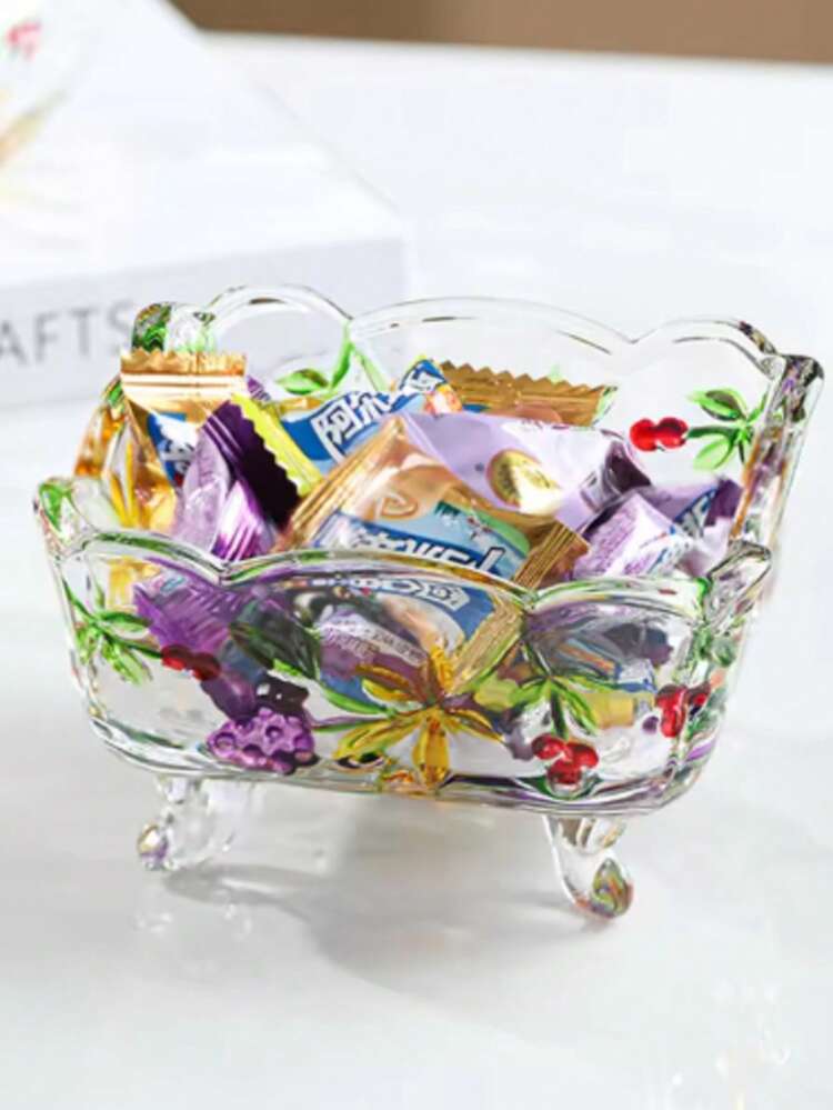[Vintage Glass Candy Bowl] Handmade Vintage Style Glass Candy Bowl | Floral Pattern, European Style, Suitable As Desktop Storage Box Or Ashtray, Perfect For Dining Room And Living Room - Multicolor - View 2