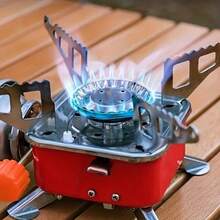 Mini estufa de camping plegable de acero inoxidable con paravientos portátil, 1 pieza para senderismo, picnic y cocina al aire libre, ligera y resistente al viento - Naranja - Ver 8