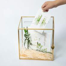 1pc Wedding Card Box With Slot And Lock - 9.5x4.5x11.8 Inches - Gold Glass Envelope Donation Box For Birthday Party Reception - Vintage Centerpiece, Decoration (Glass Box Only) - Vàng - Xem 4