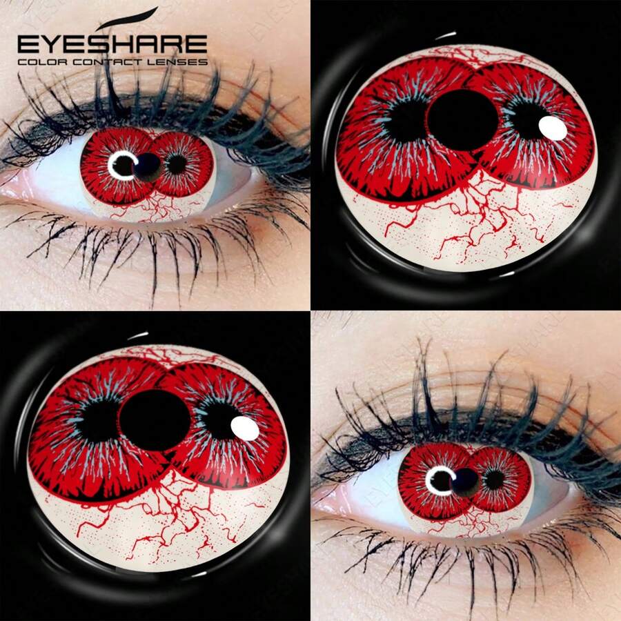 EYESHARE 1 对万圣节眼镜恶魔白眼彩色隐形眼镜适用于角色扮演和化妆眼镜年度一次性动漫镜片适用于派对，14.5 毫米