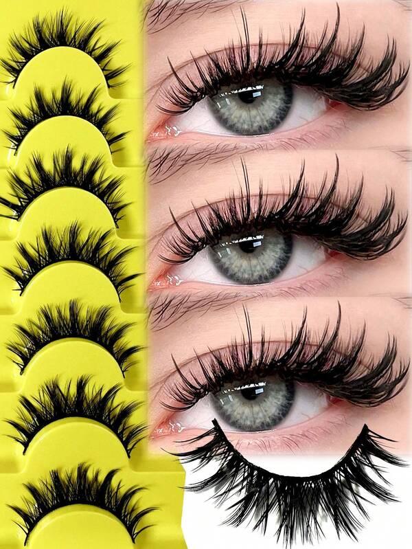 7 pares de pestañas postizas de estilo manga para Halloween, de aspecto natural, largas y esponjosas, para maquillaje diario y de fiesta, con estilo de ojo de gato y hada, para un look glamoroso, tiras de pestañas, pestañas, pestañas postizas, pestañas falsas