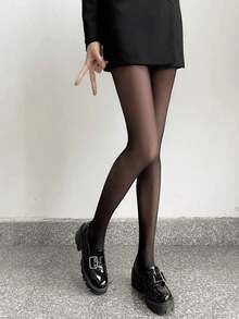 Solid Minimalist Tights Women Spring Autumn High Waisted Stockings Translucent Pantyhose Slim Fitting Leggings Elastic Tight Pants (Suitable 15-20 ℃ ) - màu đen - Xem 5