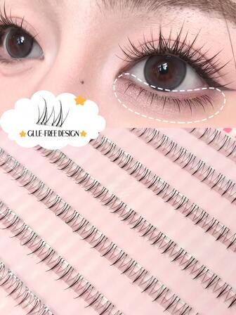 Asiteo 120pcs C Curl Flame-Shaped Lower Lashes, Soft Natural Looking Lower Eyelashes For Beginners, Glue-Free Design, Oxygen Girl Vibe, Cute Fresh Cartoon Series Segmented Bottom False Eyelashes
