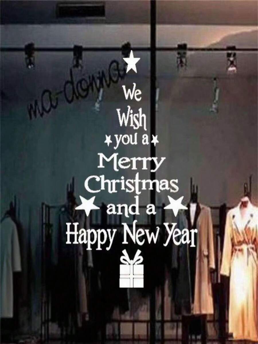 1pc Removable Christmas Tree & Letter DIY Window Sticker, Christmas Tree Shop Glass Display Window Background Wall Decal