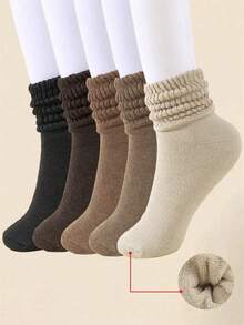 5 Pairs Vintage Casual Crew Socks, Warm Breathable And Sweat-Absorbent Thick Knit Soft Wool Socks, Perfect Gifts For Hiking, Back To School, Halloween & Christmas