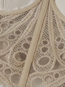 1 pieza Parte superior corta de encaje floral calada con textura verde menta, adecuada para uso diario/fiesta/boda