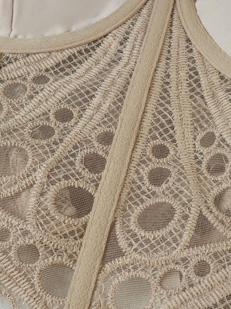 1pc Mint Green Textured Sheer Floral Lace Hollow Out Cropped Bustier Top, Suitable For Everyday Wear/Party/Wedding - Apricot - View 6