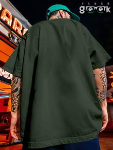 Premium Plain Streetwear Oversized Gym T-Shirt, 100% Cotton, Workout - Verde militar - Ver 7