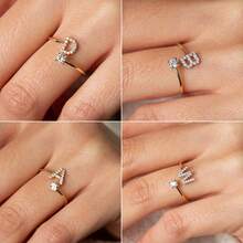 Women's Initial Letter Ring Youth 18K Gold Plated Birthstone Ring Stackable Exquisite Letter Ring Christmas Birthstone Jewelry Gift For Mother And Daughter.Sleek Polished Adornment . - Alphabet Ring-j - View 4