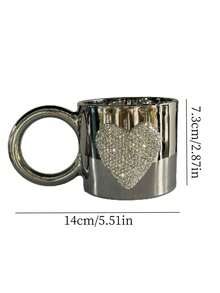 1个200毫升玻璃饮水杯，镶嵌人造钻石，带把手，可盛装咖啡/牛奶/果汁，冷热饮皆宜，圣诞礼物