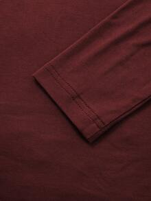 女士简约复古硬币图案优雅休闲高领长袖针织打底衫，秋冬季 - 酒紅色 - 查看 6