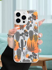 Diseño de cactus y plantas tropicales, funda Apple estilo minimalista y moderno compatible iPhone16 15 14 13 12 11 XS XR X PLUS PRO PROMAX agarre cómodo regalo ideal amigos novia novio familiares - transparente - Ver 1
