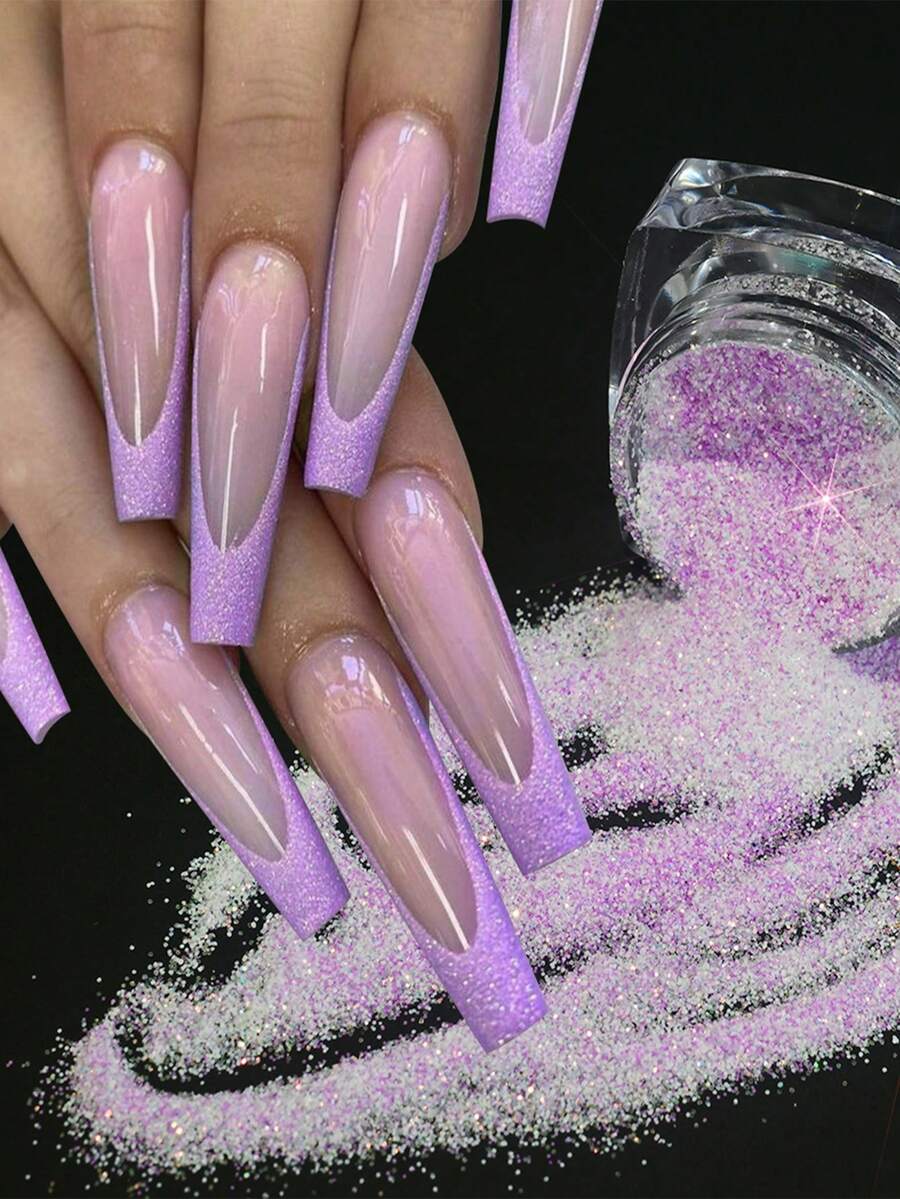 6 盒/套闪光糖闪粉套装，6 件彩色糖果涂层效果彩虹指甲浸粉颜料，适用于 DIY 美甲装饰，女士闪粉美甲用品 - 彩色 - 查看 1