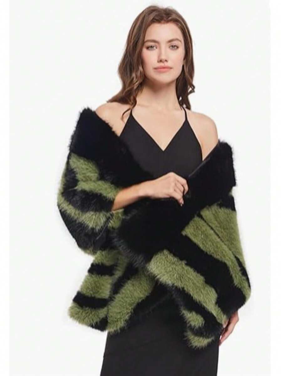 1  Animal    Casual    Fabric    Women Animal Print Faux Fur Scarf Wrap  Winter  Scarf Wrap Luxury Fur Collar Warmer Stoles Cloak   Evening Cape For Wedding Bridal - Đen Xanh - Xem 1