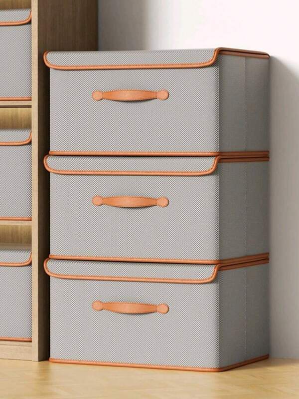 1PC Light Luxury Gray Flip-Top Storage Box - Christmas Collection Storage With Built-In Rigid Sheet & Thickened Fabric, Wide Faux Leather Handle | Collapsible Organizer For Clothes, Quilts, Toys (Ideal For Winter Wardrobe & Bathroom Dirty Clothes Storage) - Perfect Christmas Gift For Tidy Spaces, Essential For End-Of-Year Stocking Up & Complements Christmas Decorations With Neat Home Organization